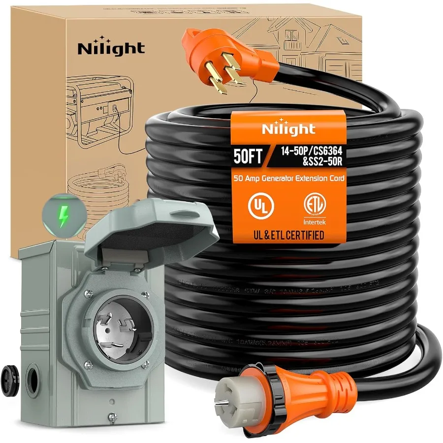 Outdoor Power Inlet Box - 50A 50FT Heavy Duty Generator Extension
